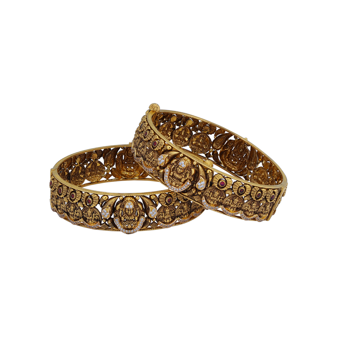 Antique Gold Temple Bangles with Lakshmi