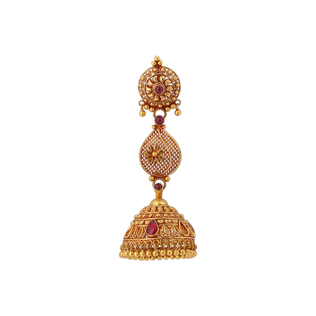 Antique Gold Temple Jumikki Earrings -  Triple Layer