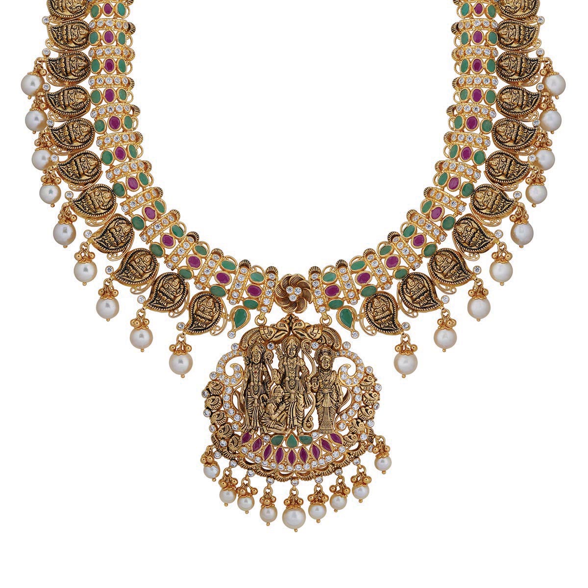 Antique Gold Mango Design Haram with Ram Darbar