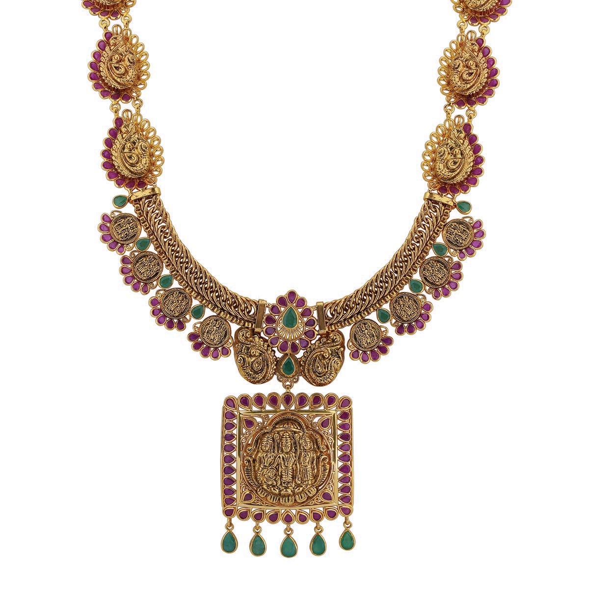 Ruby Emerald Antique Haram with Ram Darbar