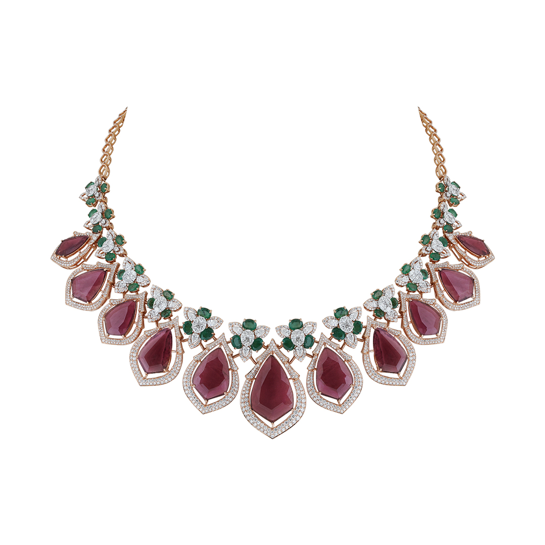 Ruby Diamond Necklace Open Setting 18kt