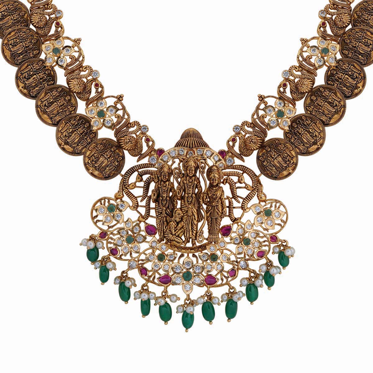 Antique Gold Kasu Mala Haram with Ram Darbar Pendant