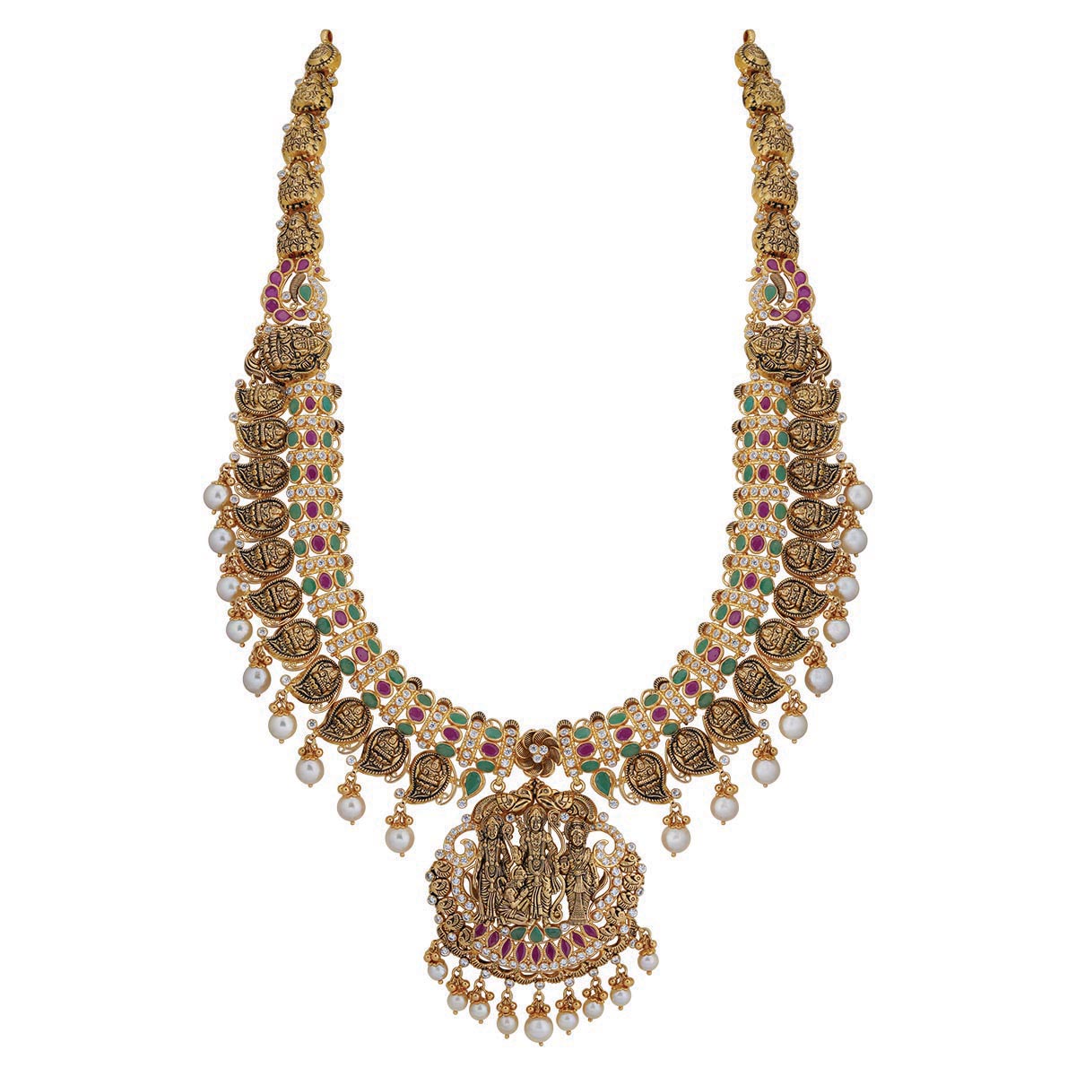 Antique Gold Mango Design Haram with Ram Darbar