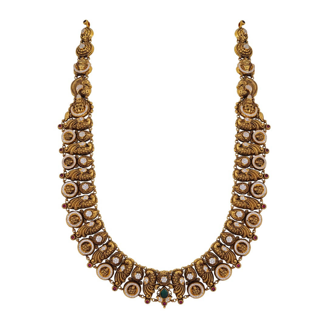 Gold Antique Peacock Nakshi Stone Haram
